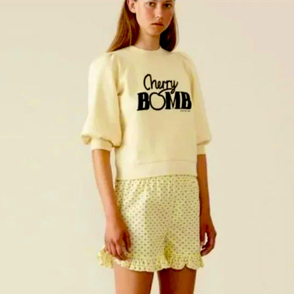 GANNI 🇬🇧 L OR M sweatshirt LOTT ISOLI 🍒cherry bomb XL runs snug ruffle sleeve